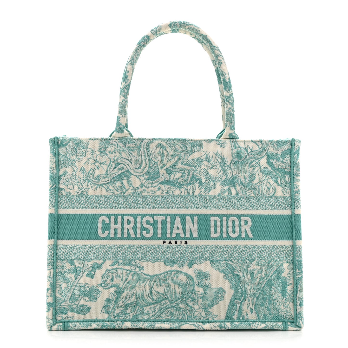 Canvas Embroidered Medium Dioriviera Toile De Jouy Book Tote Aquamarina
