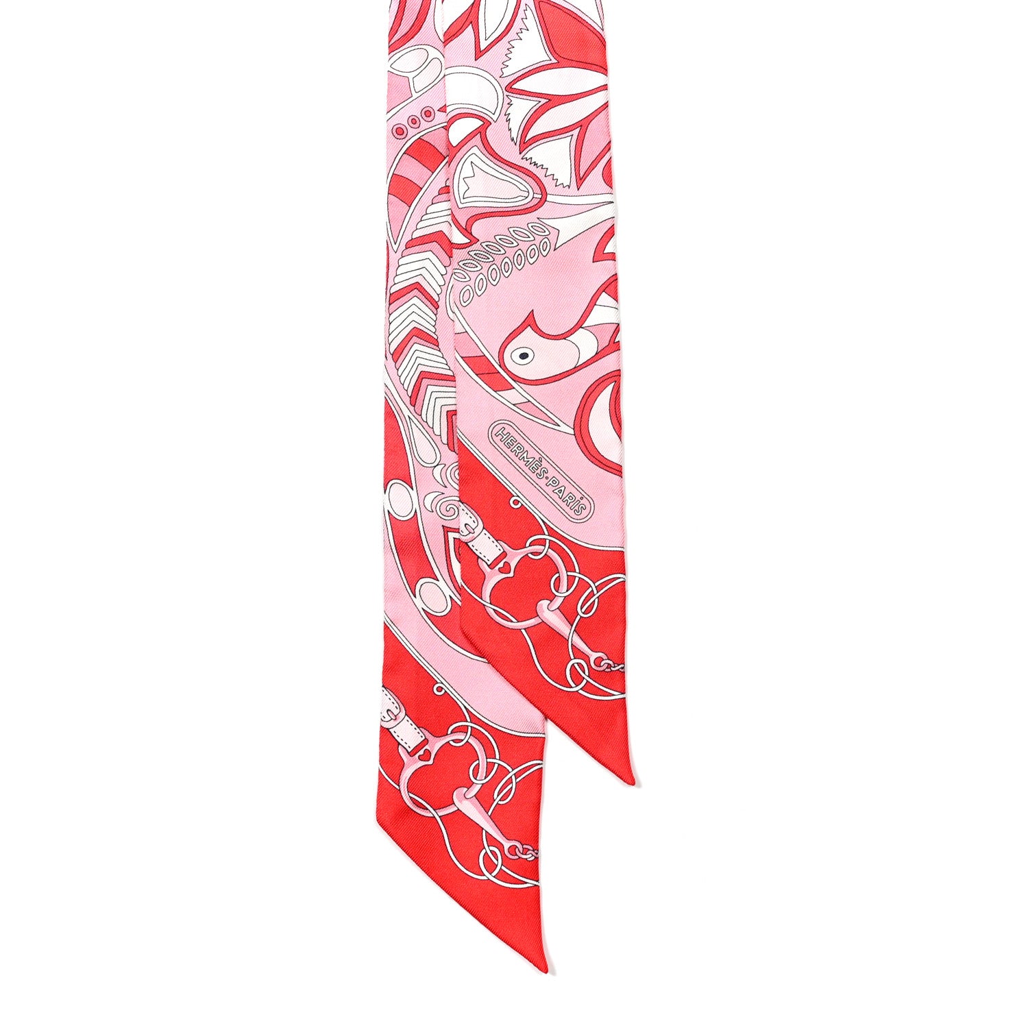 Hermes Silk Folklore Twilly Rose Rouge White 2 of 4