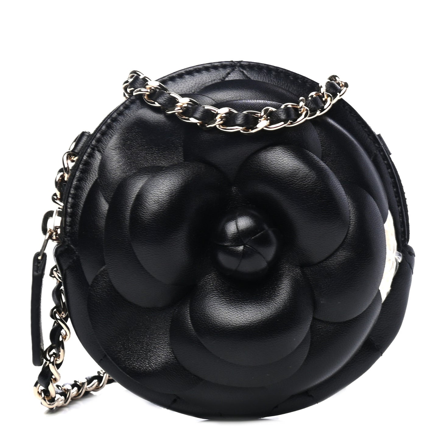 Lambskin Mini Camellia Bouquet Clutch With Chain Black