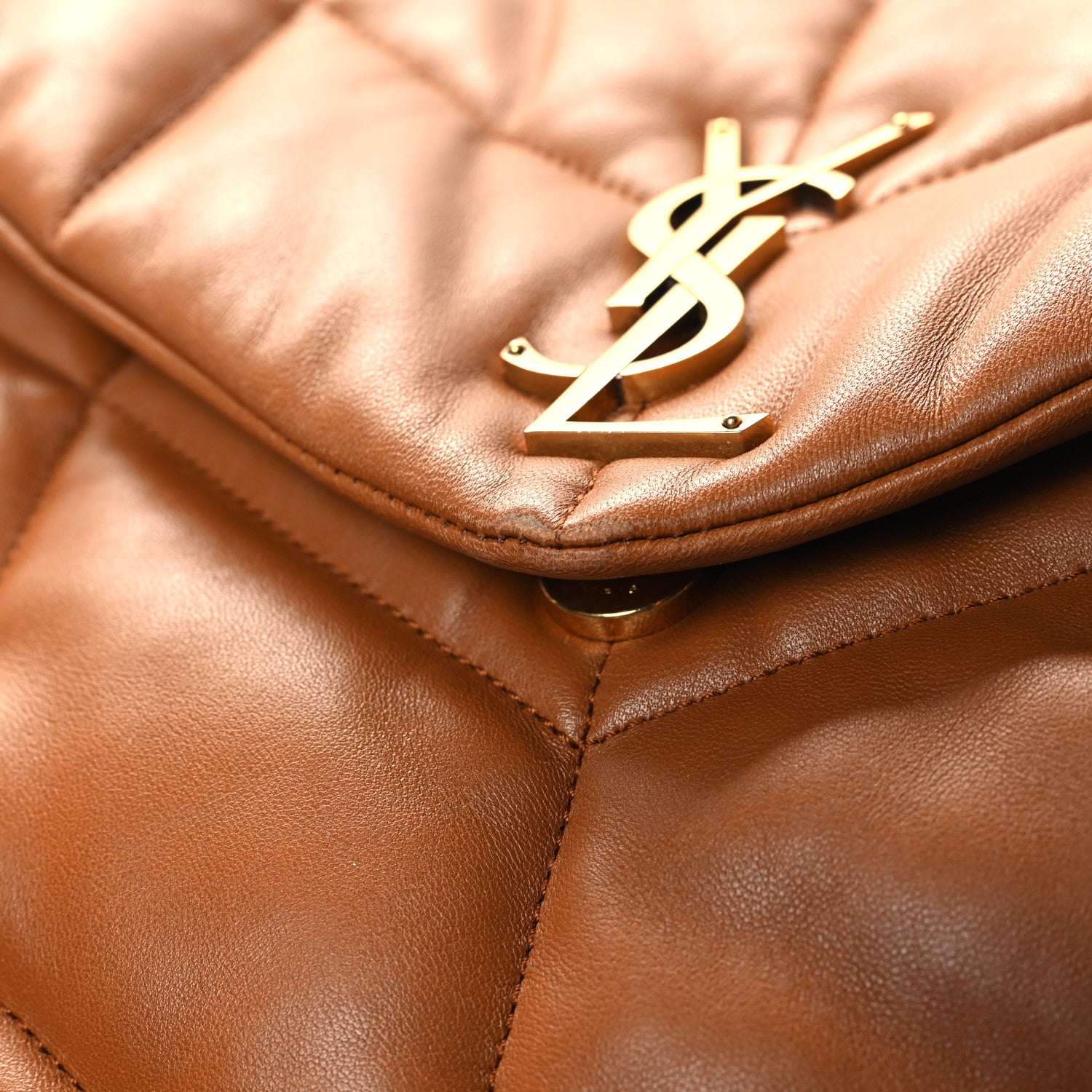 Saint Laurent Lambskin Quilted Medium Loulou Puffer Monogram Chain Satchel Miel Dark 12 of 13