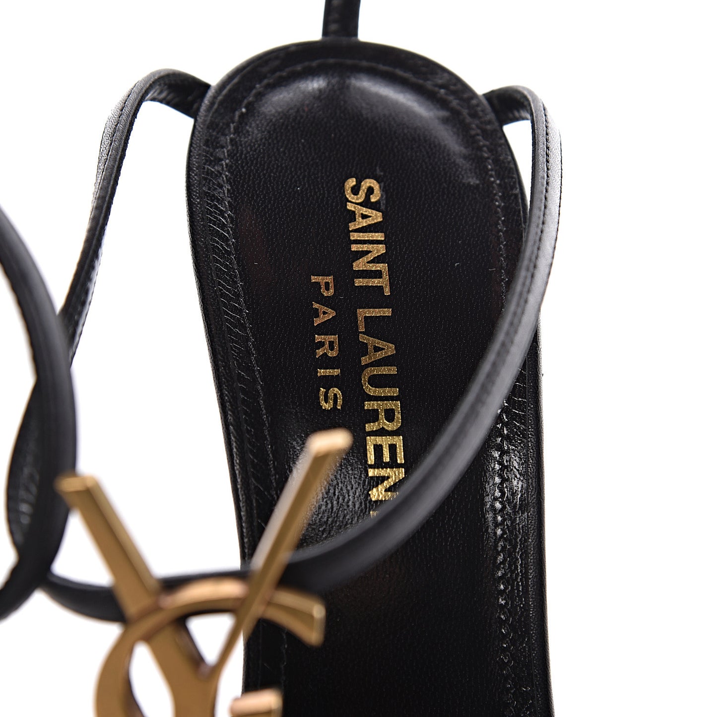 Calfskin Cassandra Palm Logo 110 Ankle Strap Sandals 36 Black