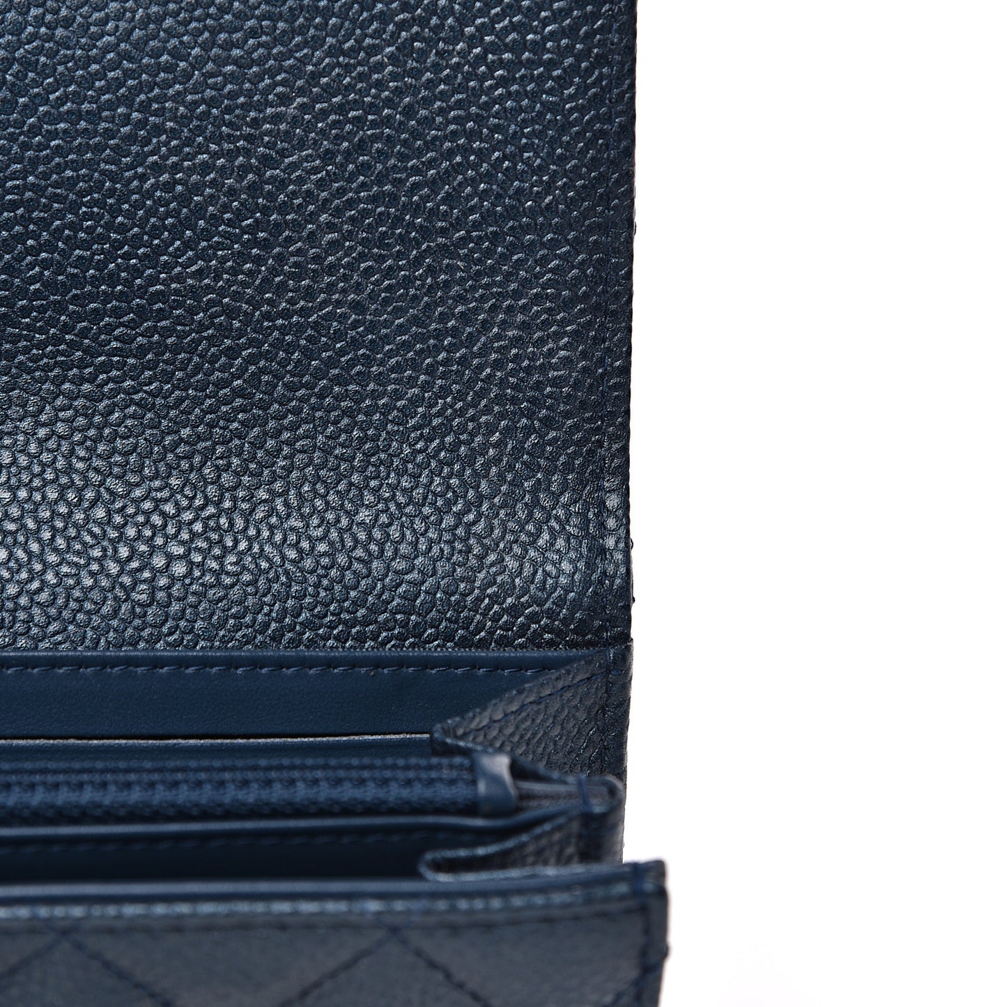 Iridescent Caviar Quilted Large Gusset Flap Wallet Dark Blue