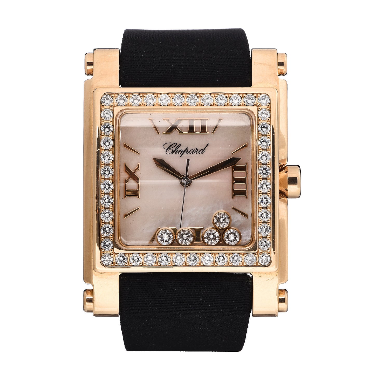 18K Yellow Gold Satin Diamond Bezel Mother of Pearl 36mm Happy Diamonds Quartz Watch
