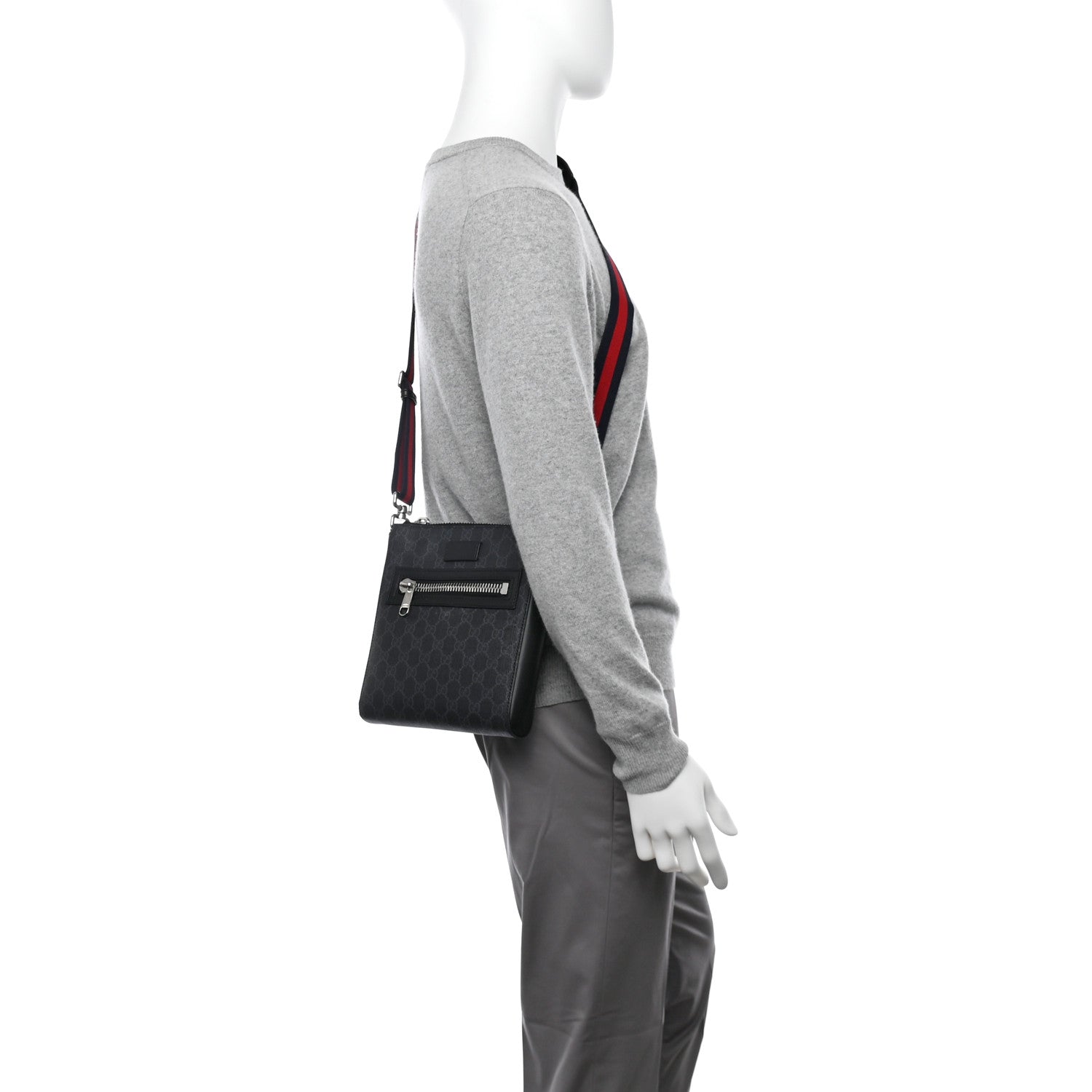 Gucci GG Supreme Monogram Web Small Flat Messenger Bag Black Grey 2 of 12