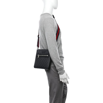 Gucci GG Supreme Monogram Web Small Flat Messenger Bag Black Grey 2 of 12