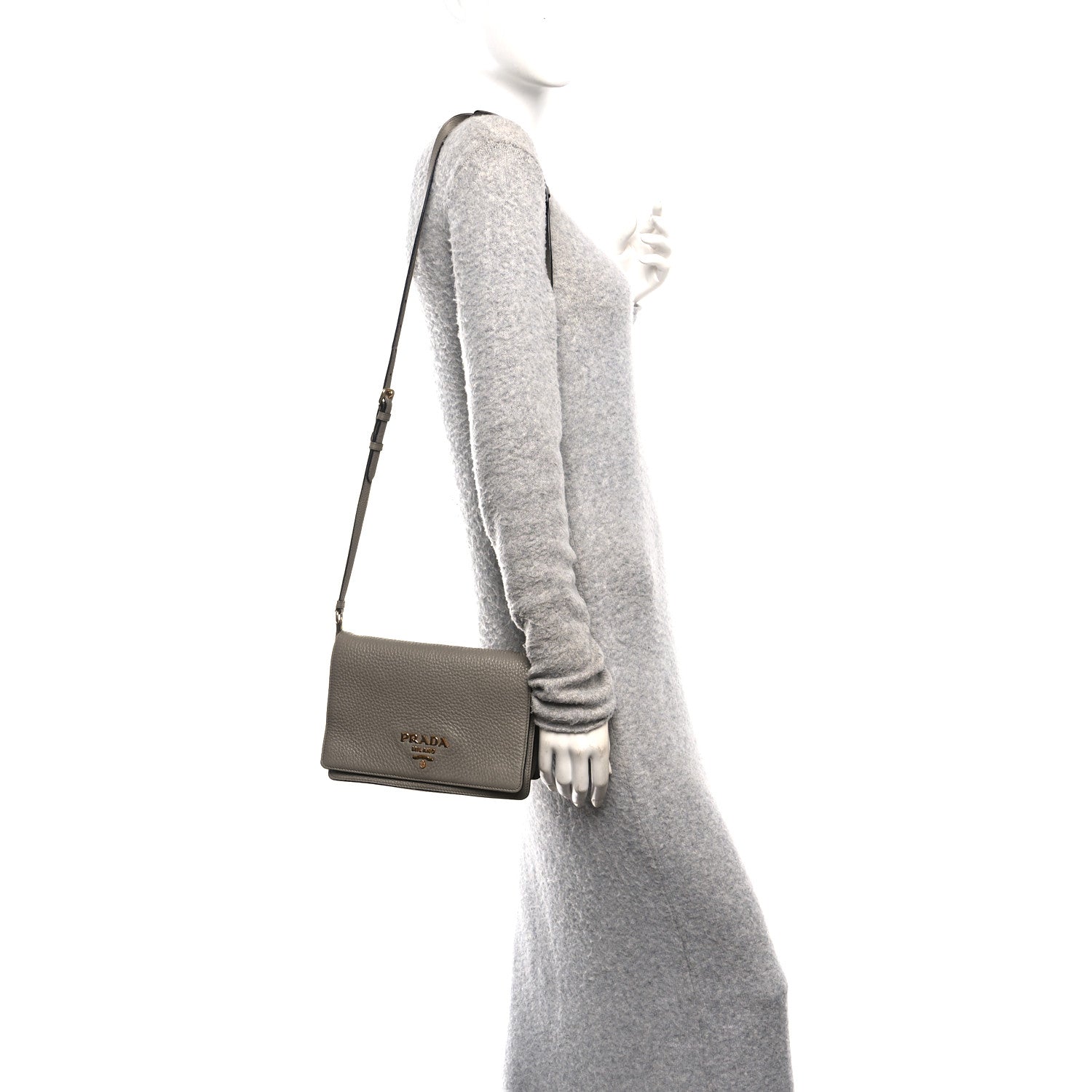 Prada Vitello Daino Flap Crossbody Argilla 2 of 10