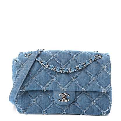 Chanel Denim Quilted Medium Distressed Single Flap Blue 1 of 10
