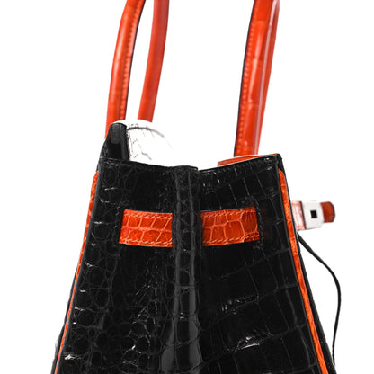 Hermes Shiny Porosus Crocodile Birkin 40 Black Orange 16 of 43