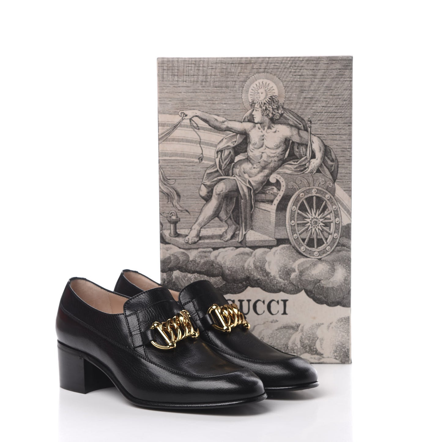Goatskin Womens Chain Mid-Heel Loafers 36.5 Black