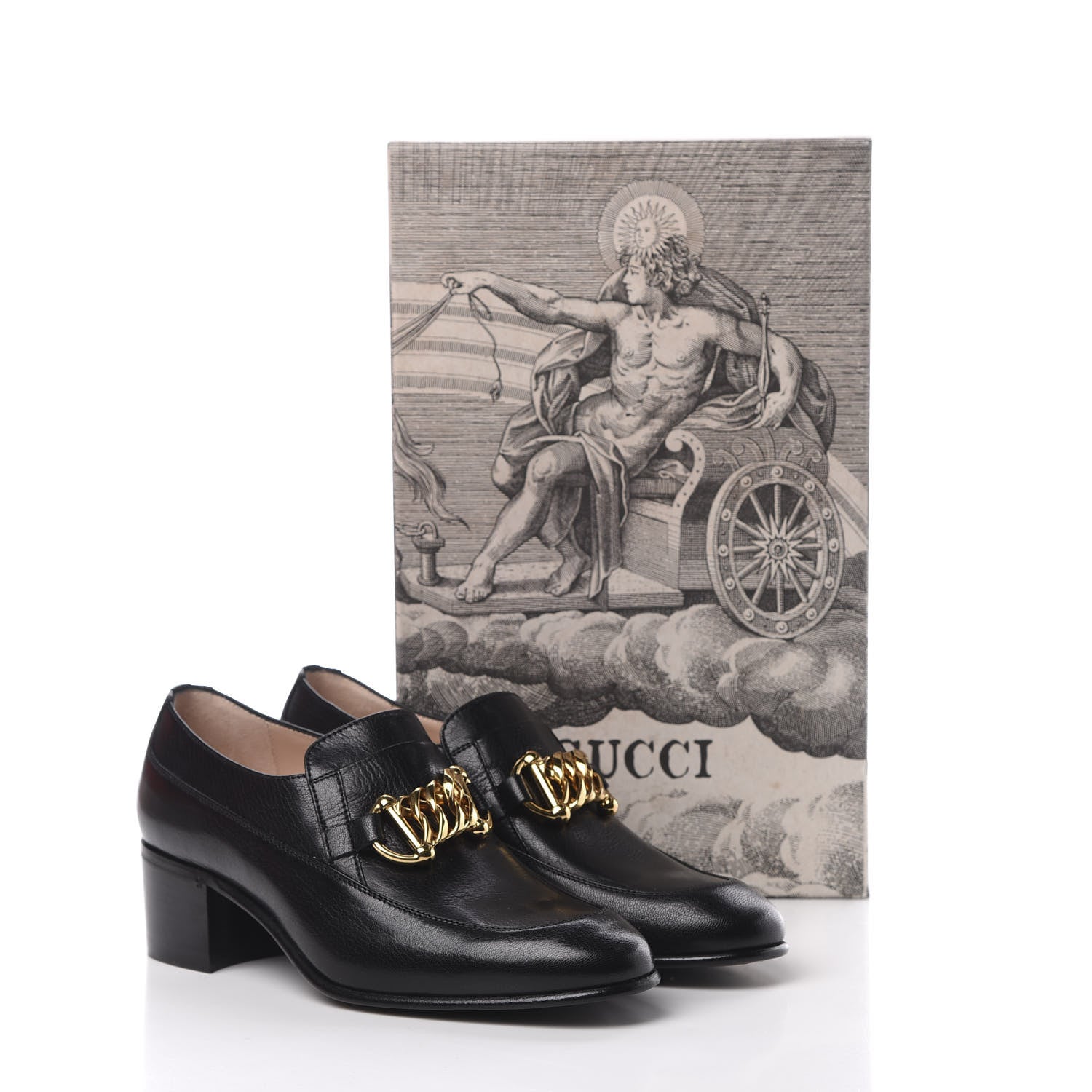 Gucci Goatskin Womens Chain Mid-Heel Loafers 36.5 Black 9 of 9