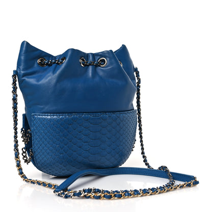 Chanel Snakeskin Calfskin Gabrielle Bucket Blue 3 of 9