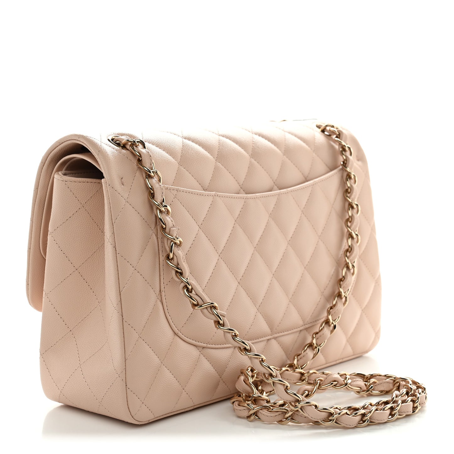 Caviar Quilted Jumbo Double Flap Light Beige