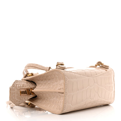 Balenciaga Shiny Supple Calfskin Crocodile Embossed Neo Classic Gold Hardware Nano City Crossbody Light Beige 4 of 10