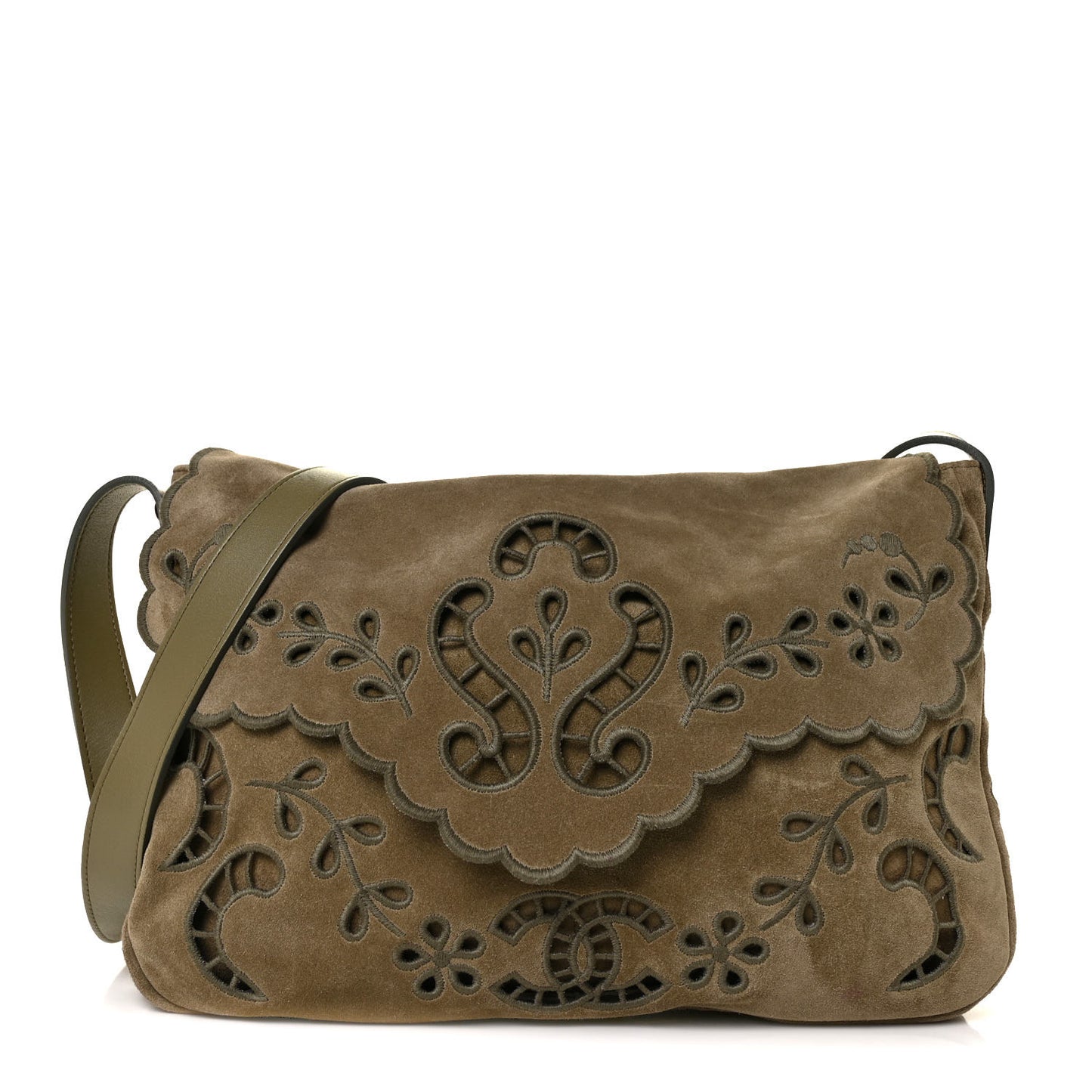 Suede Embroidered Flap Khaki