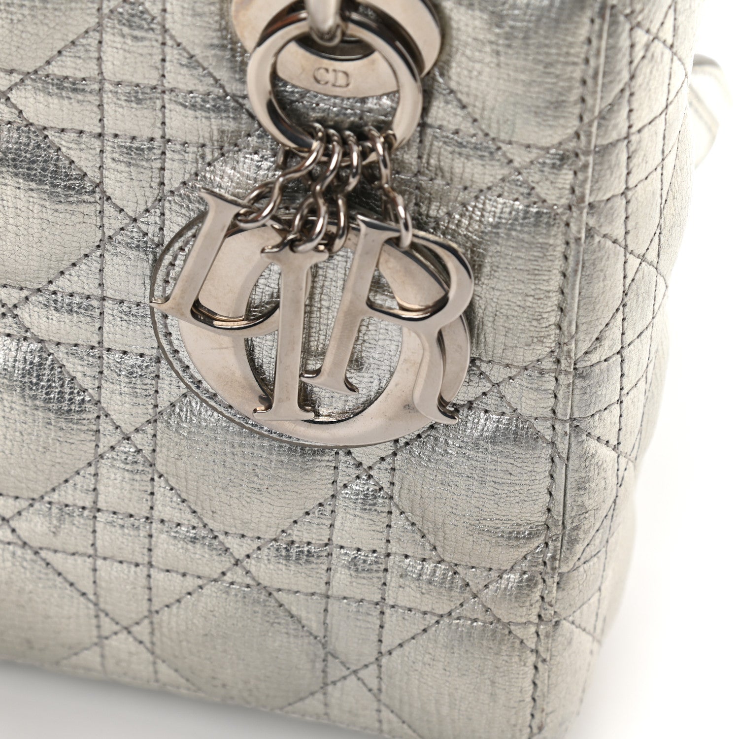 Christian Dior Metallic Grained Calfskin Cannage Small Lucky Badges My Lady Dior Silver 11 of 14
