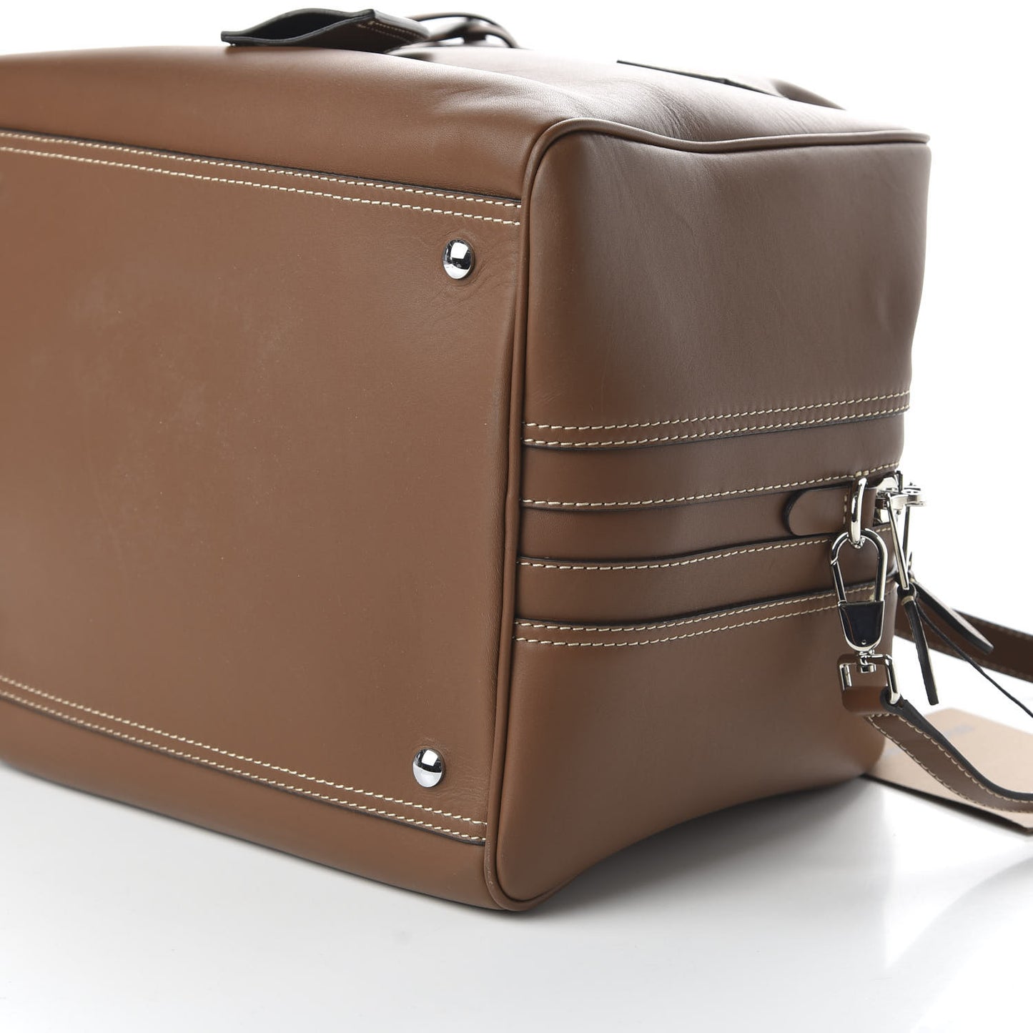 Smooth Calfskin Medium Cube Bowling Bag Malt Brown