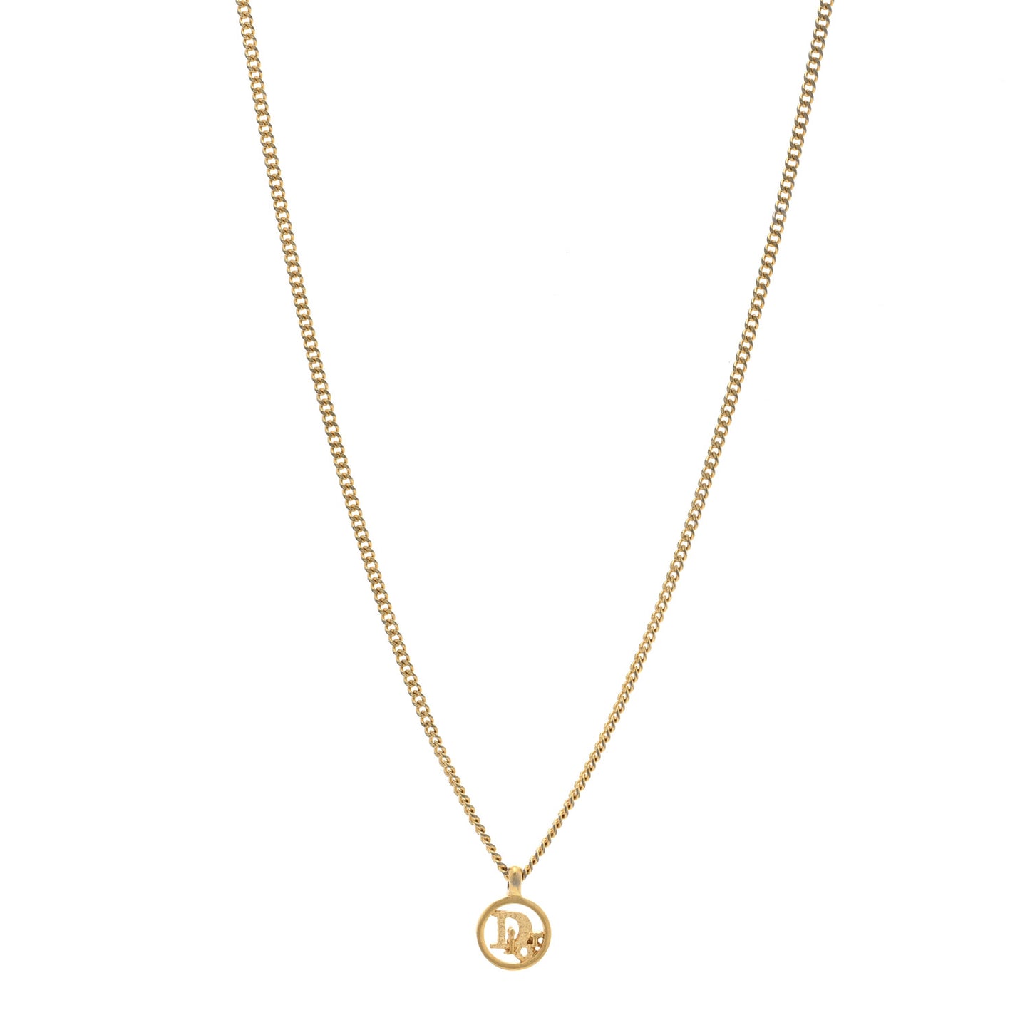Metal Logo Round Pendant Necklace Gold