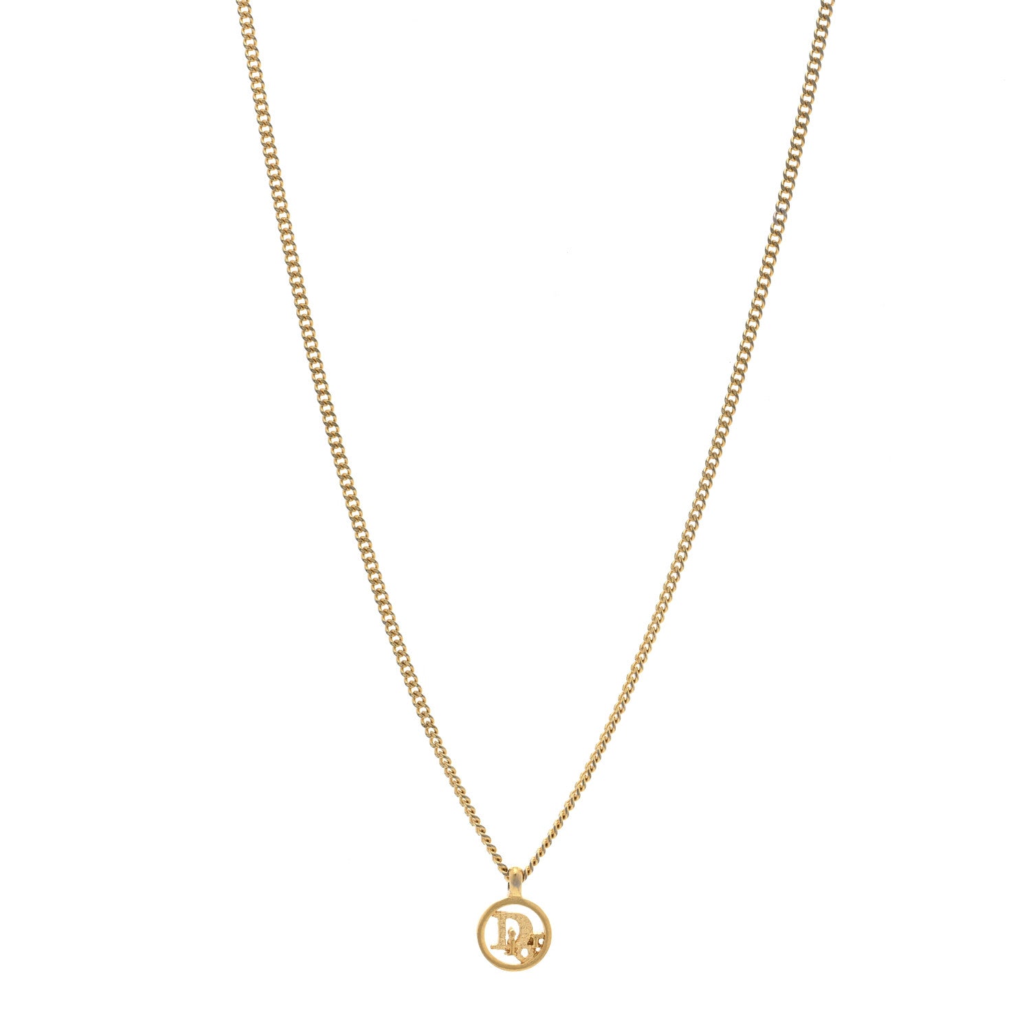 Christian Dior Metal Logo Round Pendant Necklace Gold 1 of 4