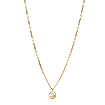 Christian Dior Metal Logo Round Pendant Necklace Gold 1 of 4