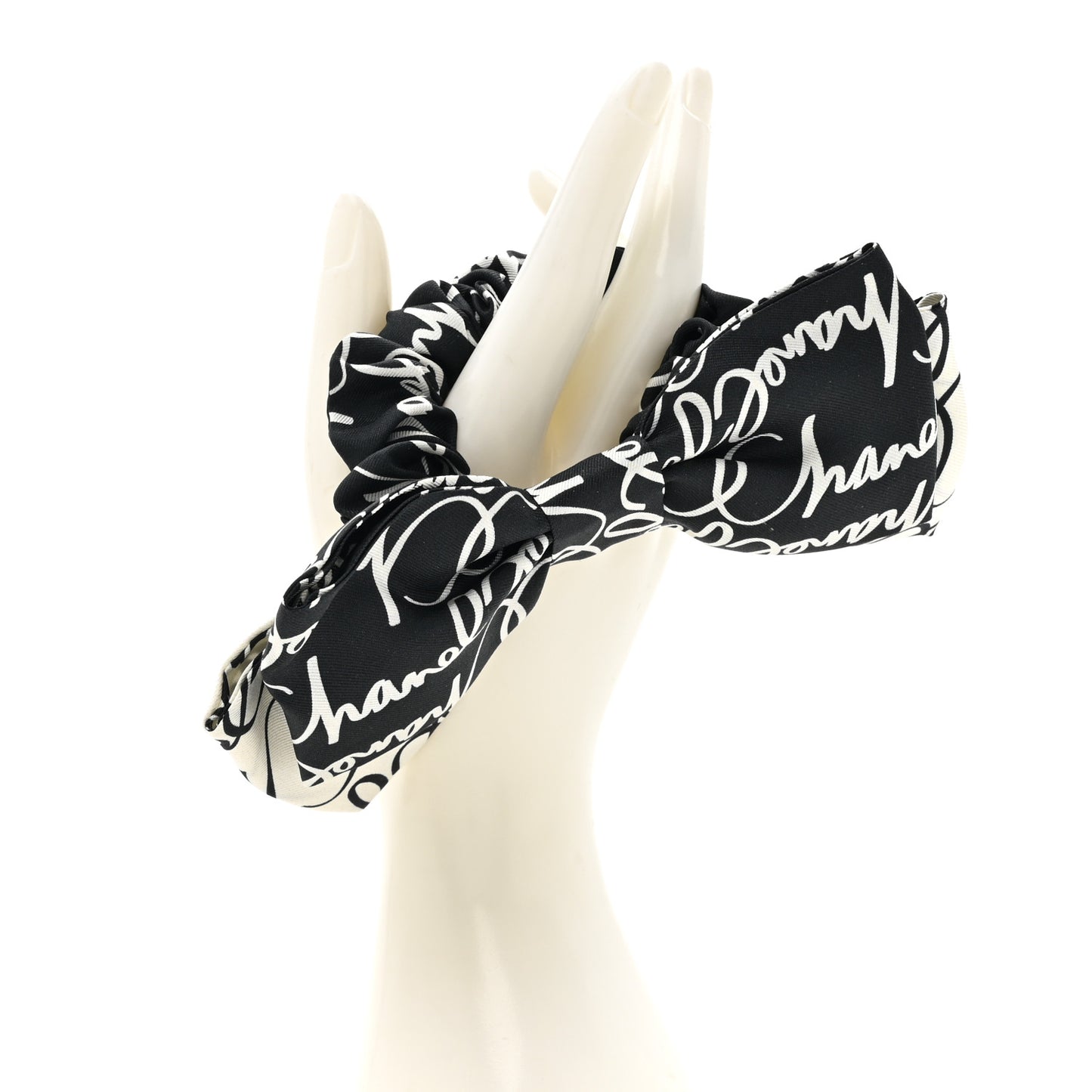Silk Twill Logo Bow Hair Tie Black White
