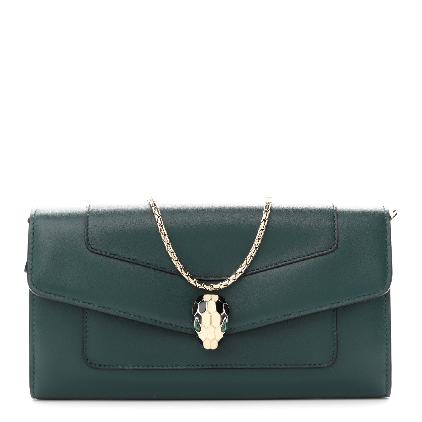 Calfskin Serpenti Forever Chain Wallet Green