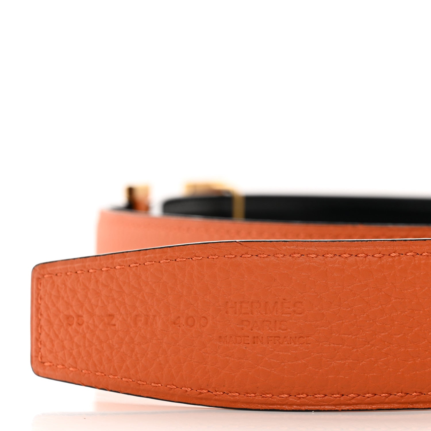 Hermes Box Togo 32mm H Belt 95 38 Black Orange 3 of 8