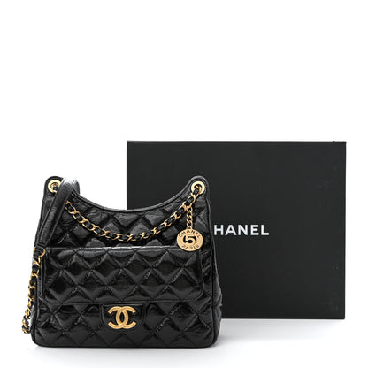 Chanel Shiny Crumpled Calfskin Quilted Wavy CC Hobo Black 12 of 12