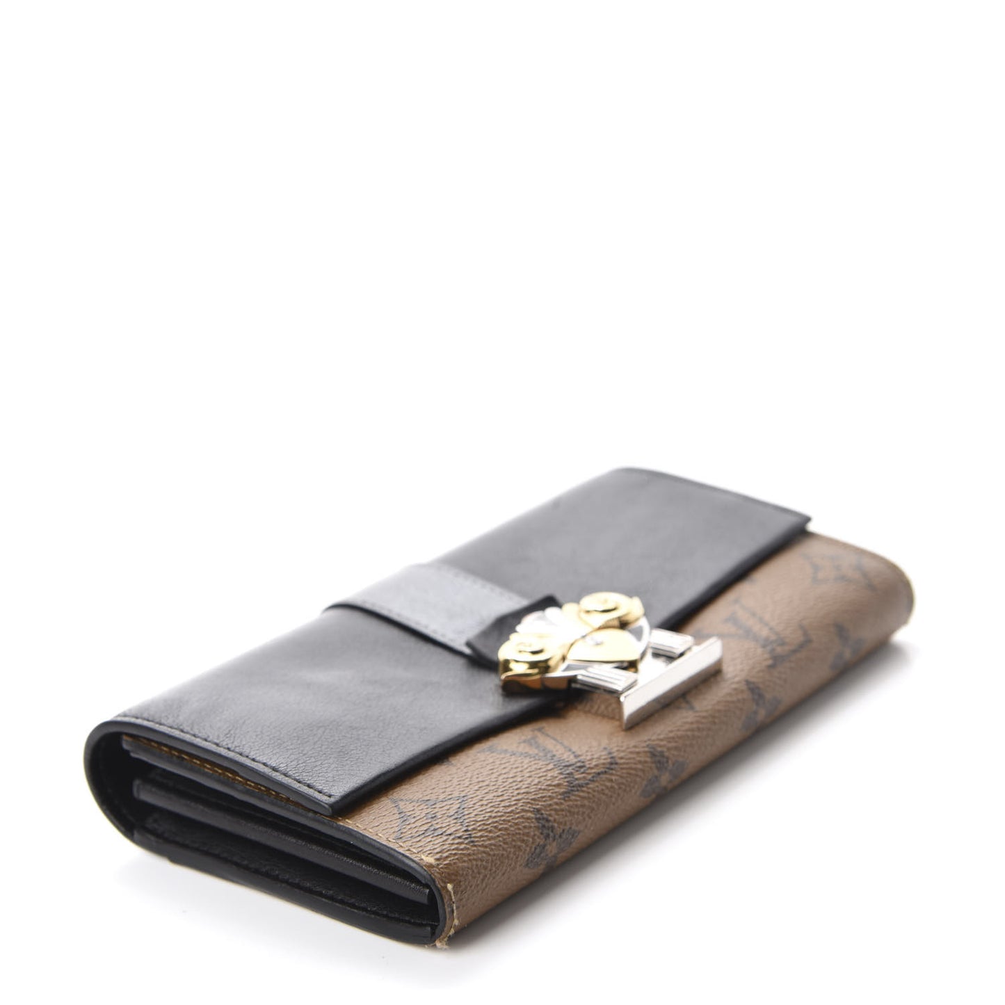 Calfskin Reverse Monogram Column Sarah Wallet Black