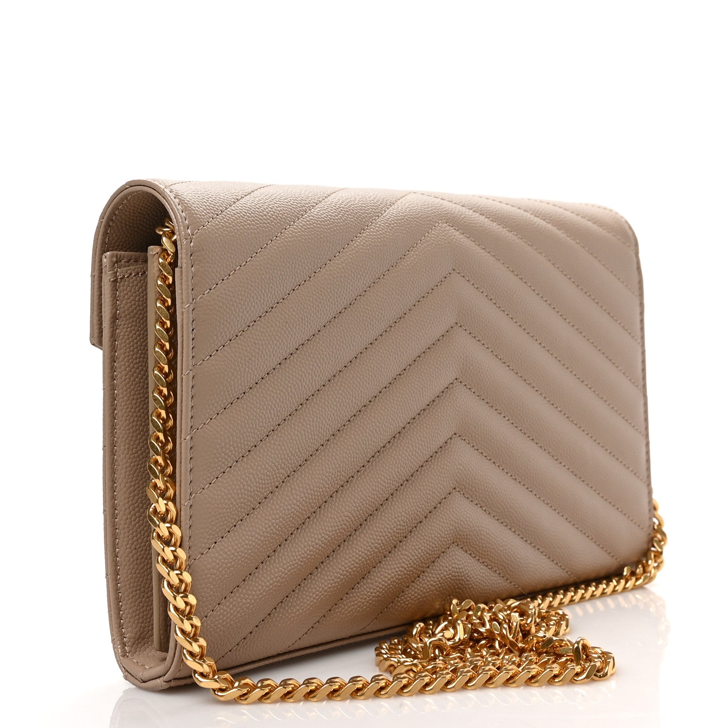 Saint Laurent Grain De Poudre Matelasse Chevron Monogram Chain Wallet Nude Powder 3 of 8