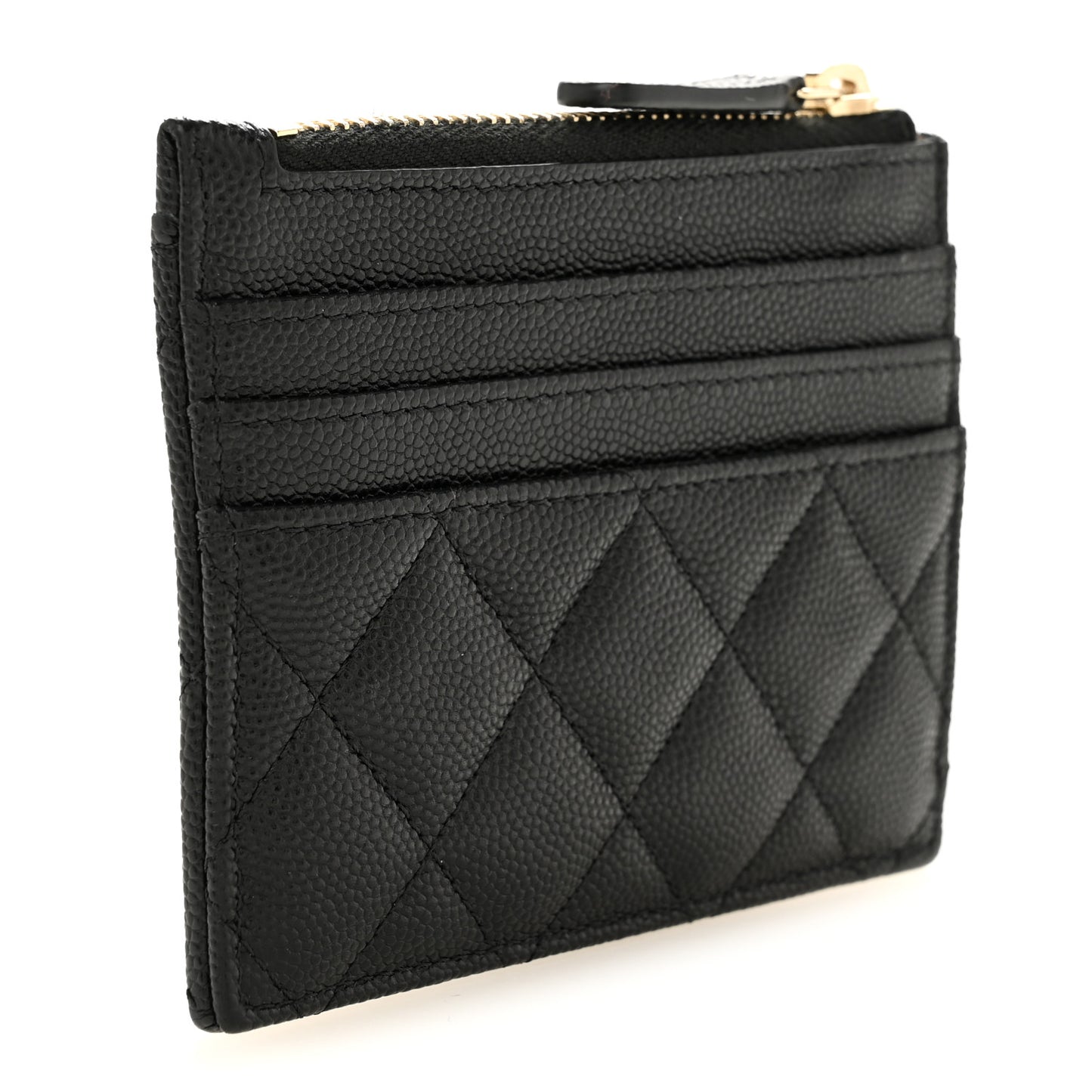 Caviar Quilted CC Zip Card Holder Black