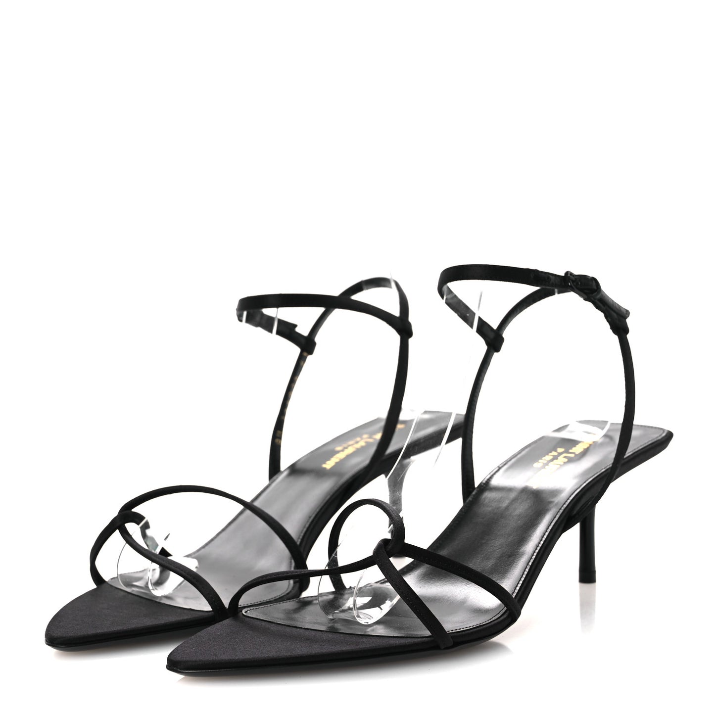 Crepe Satin Clara 55 Ankle Strap Sandals 41 Black