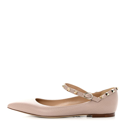 Valentino Garavani Pebbled Calfskin Rockstud Ballerina Flats 37.5 Poudre 1 of 8