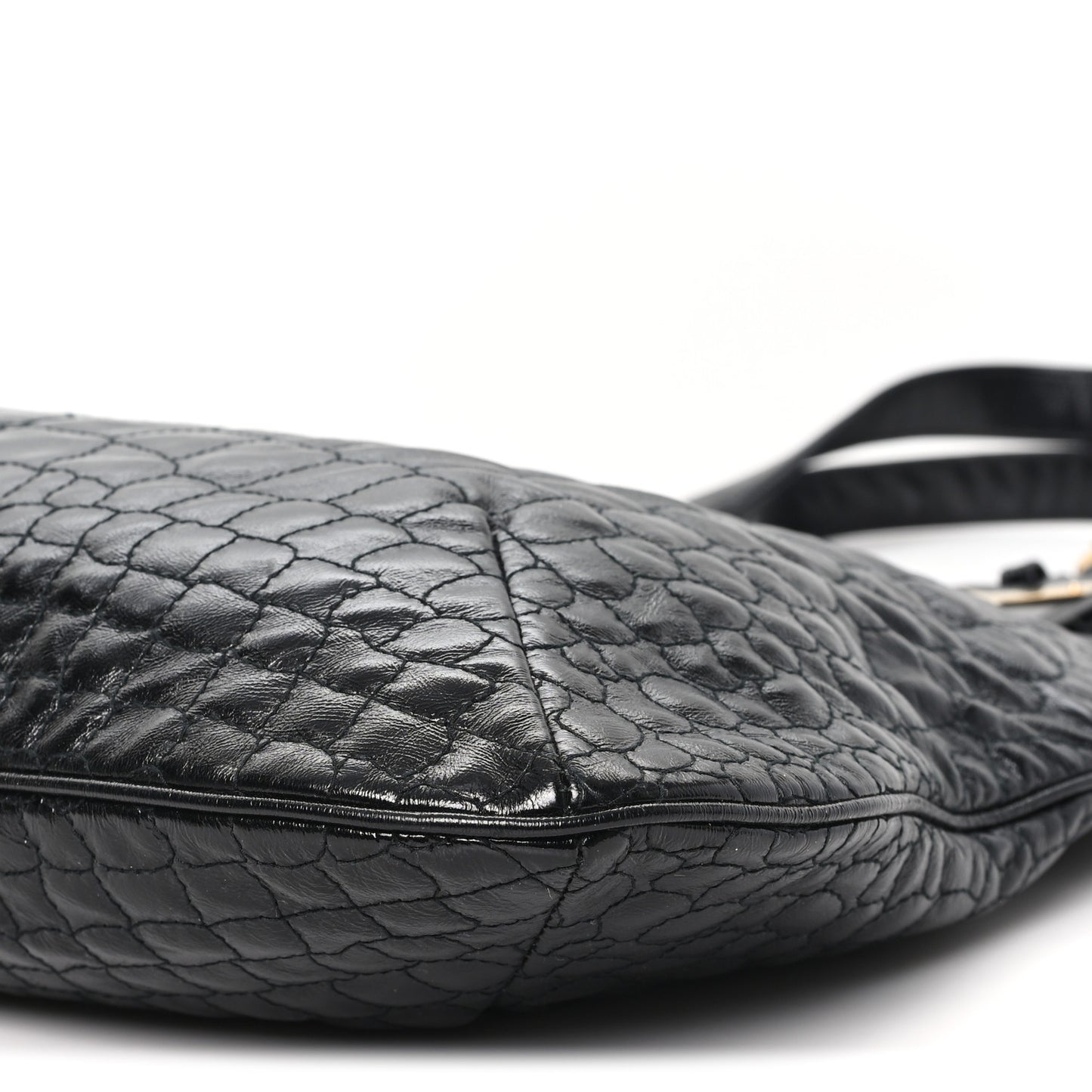 Glazed Calfskin Crocodile Embossed Tribute Tote Black