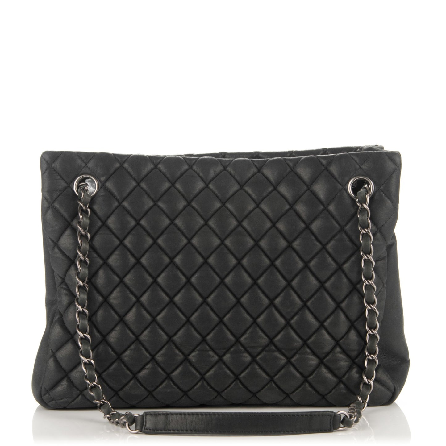 Iridescent Calfskin Small New Bubble Quilt Tote Dark Grey