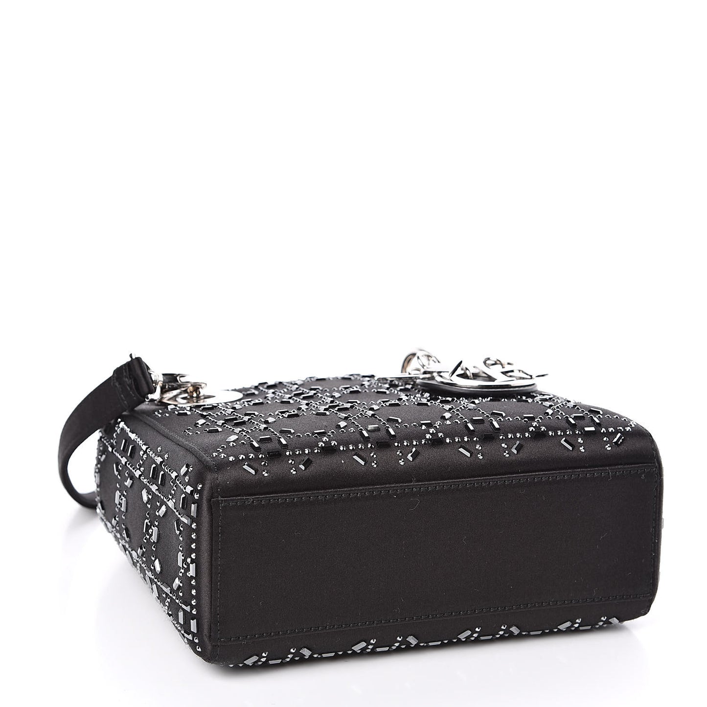 Satin Crystal Cannage Mini Lady Dior Black
