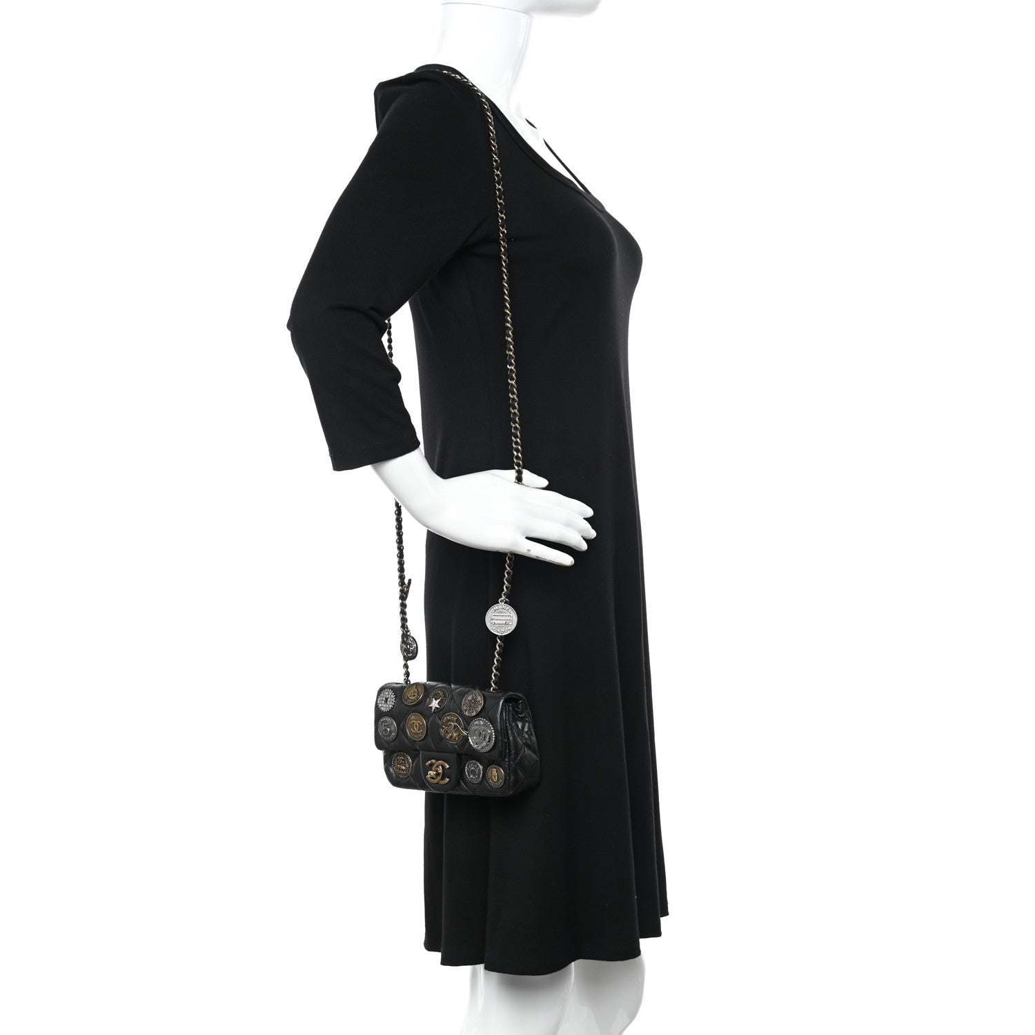 Chanel Aged Calfskin Quilted Extra Mini Medallion Flap Black 2 of 10