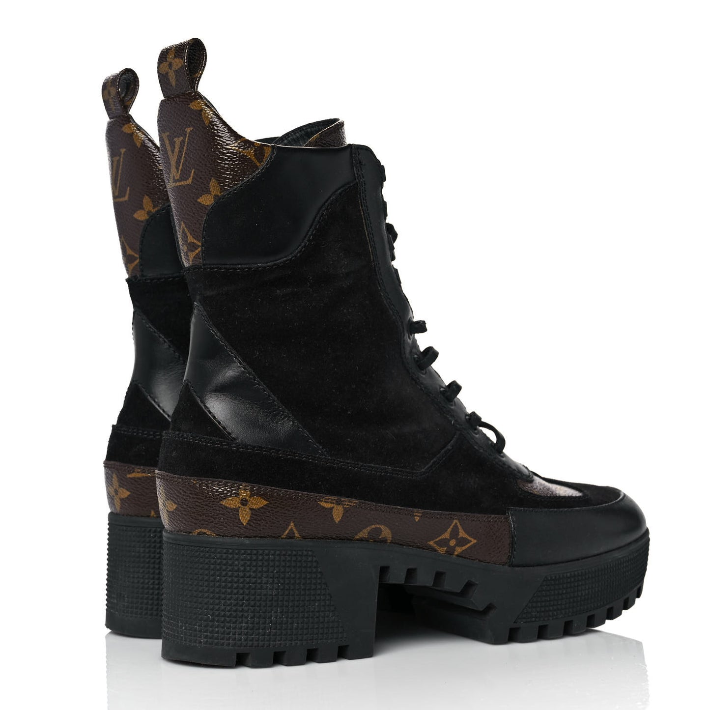 Suede Calfskin Monogram Laureate Platform Desert Boots 38.5 Black