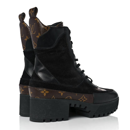 Louis Vuitton Suede Calfskin Monogram Laureate Platform Desert Boots 38.5 Black 4 of 7