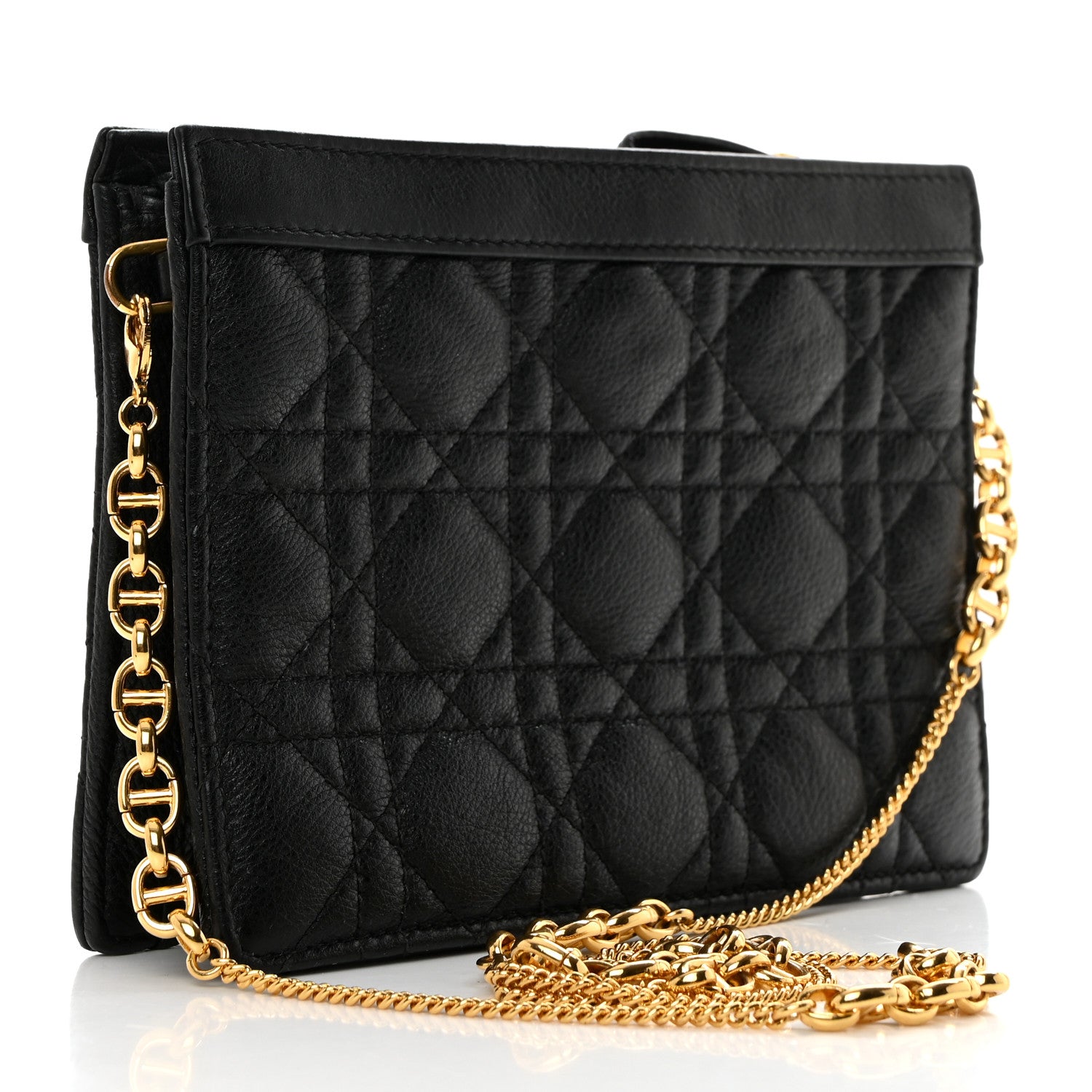 Christian Dior Calfskin Cannage Caro Zipped Pouch With Chain Black 2 of 10