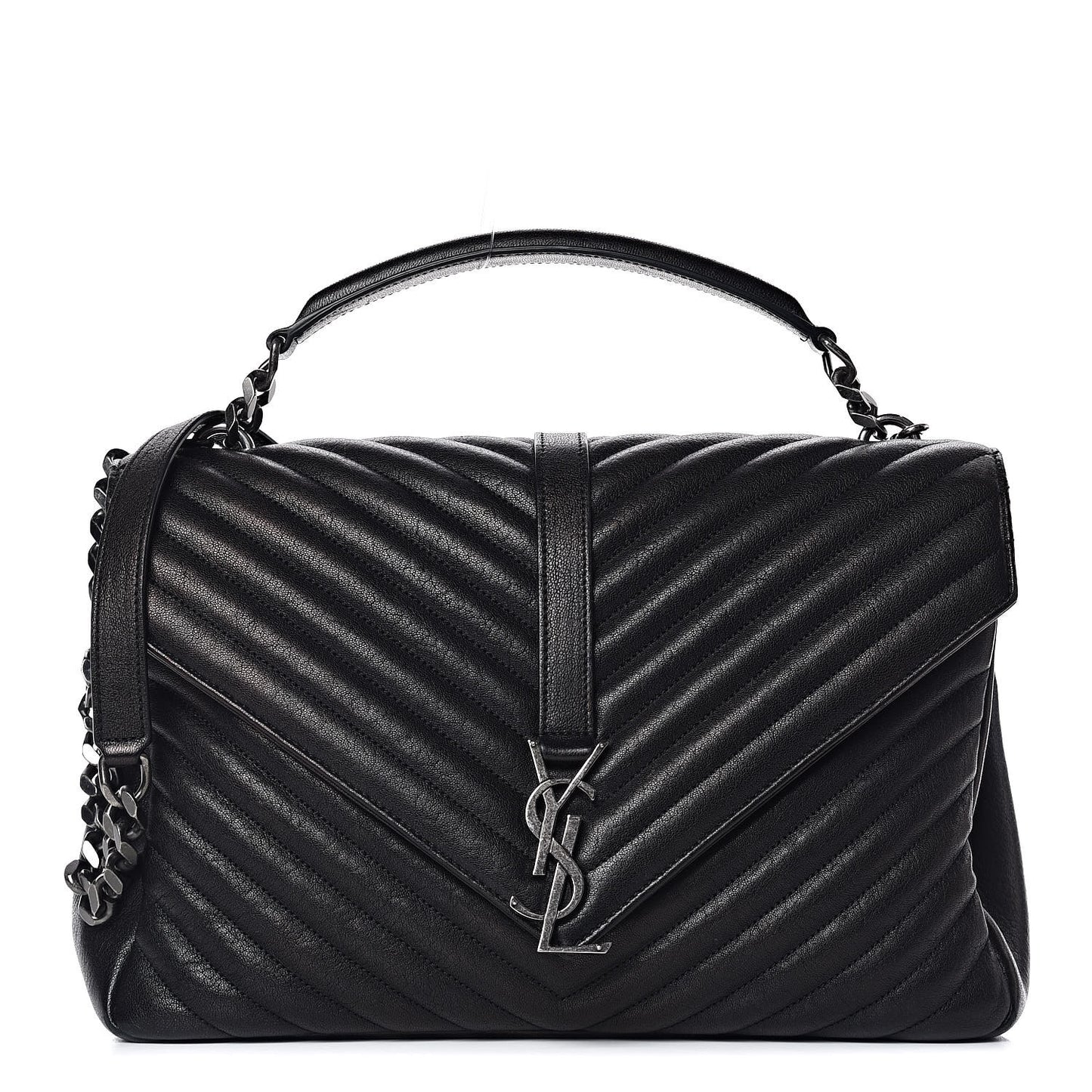 Sheepskin Matelasse Chevron Monogram Large College Satchel Black