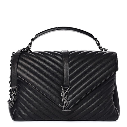 Saint Laurent Sheepskin Matelasse Chevron Monogram Large College Satchel Black 1 of 21