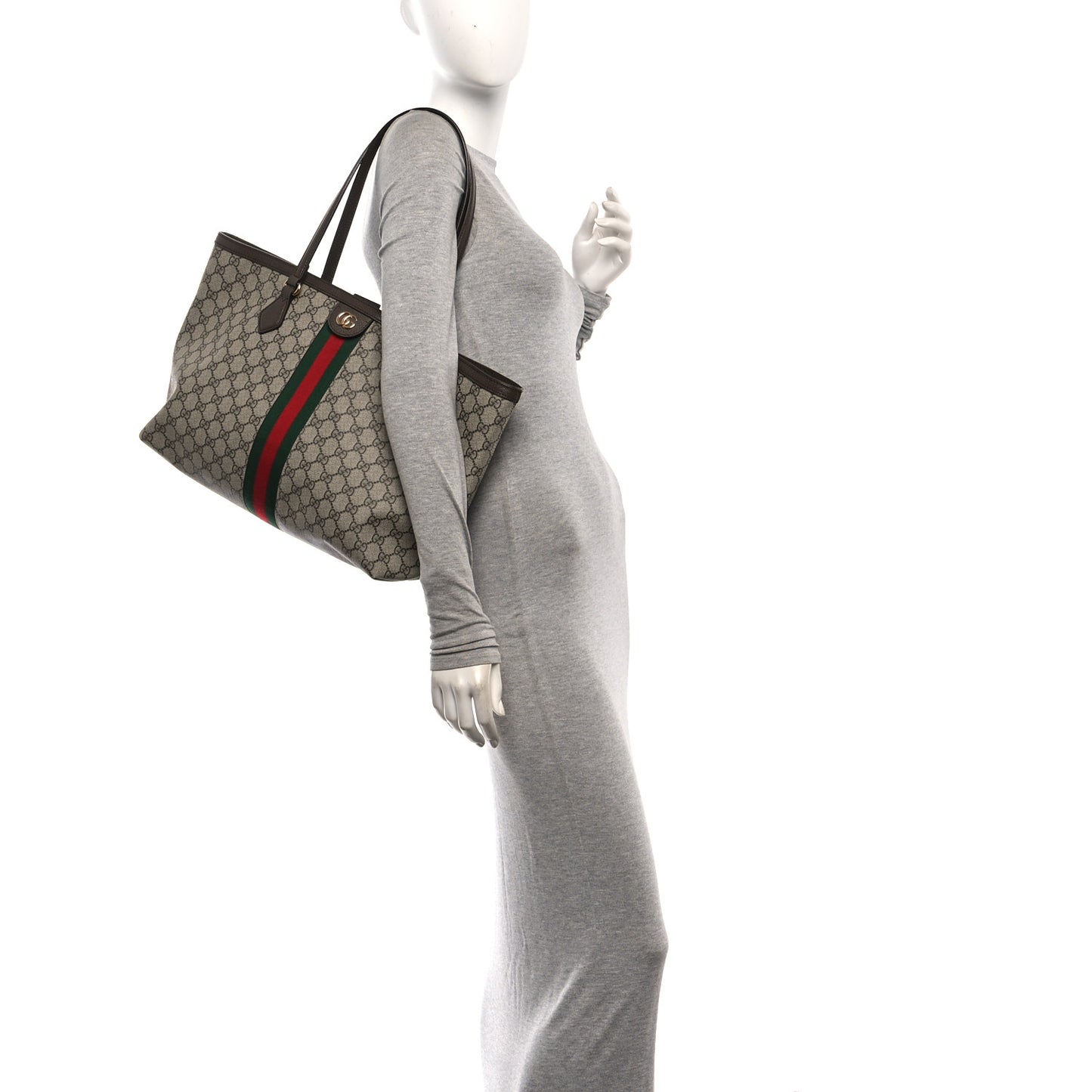 Supreme Monogram Textured Calfskin Web Medium Ophidia Shopping Tote Beige Ebony New Acero
