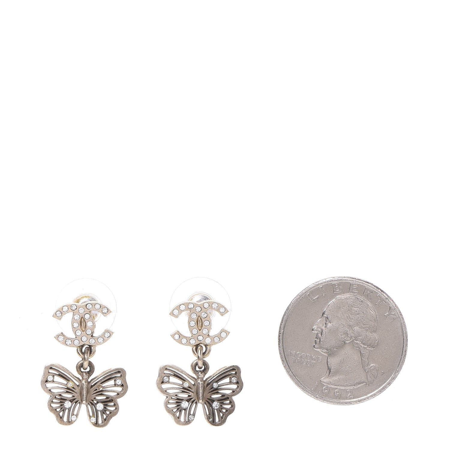 Chanel Crystal CC Butterfly Earrings Gold 2 of 5