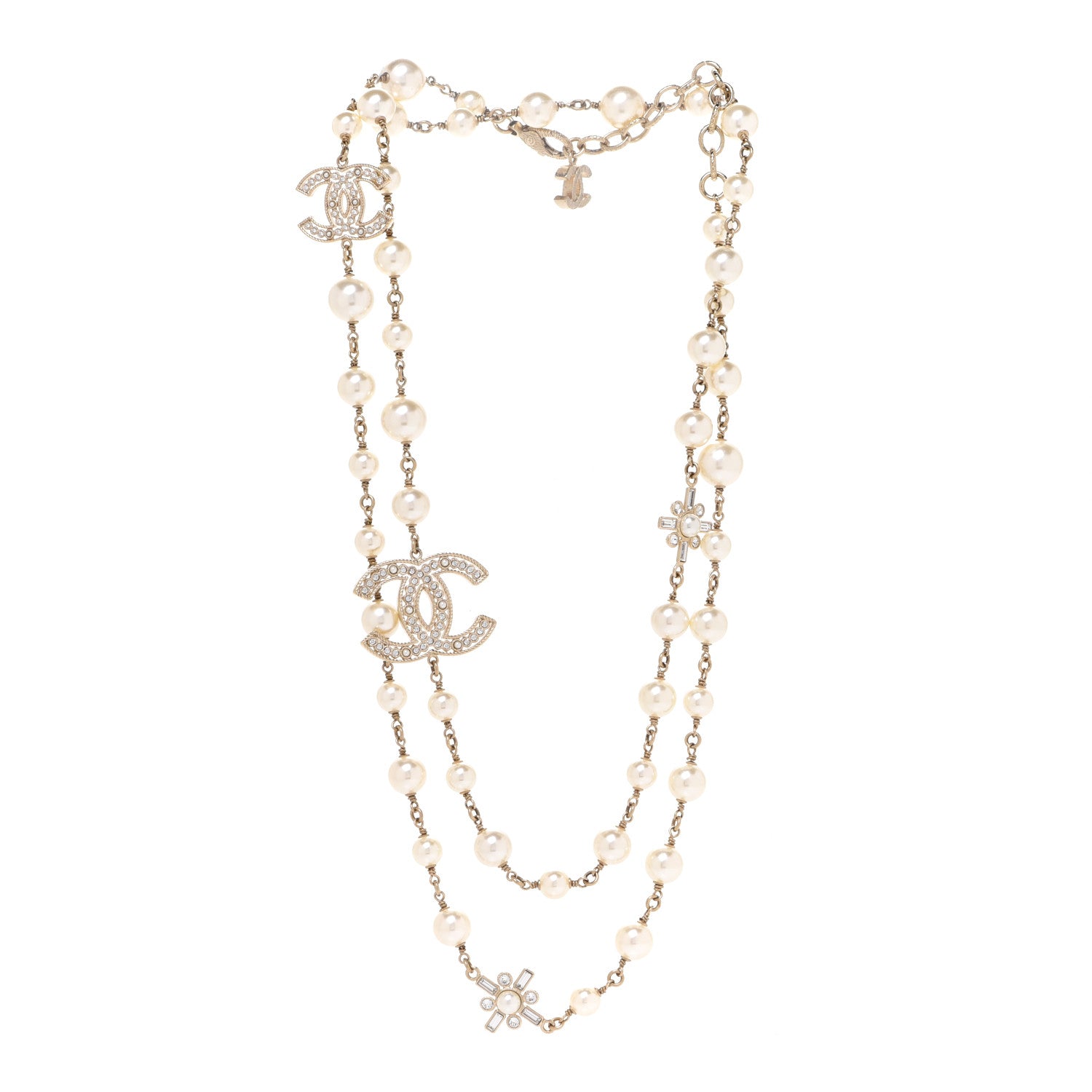 Chanel Crystal Baguette Pearl CC Necklace Gold 3 of 6