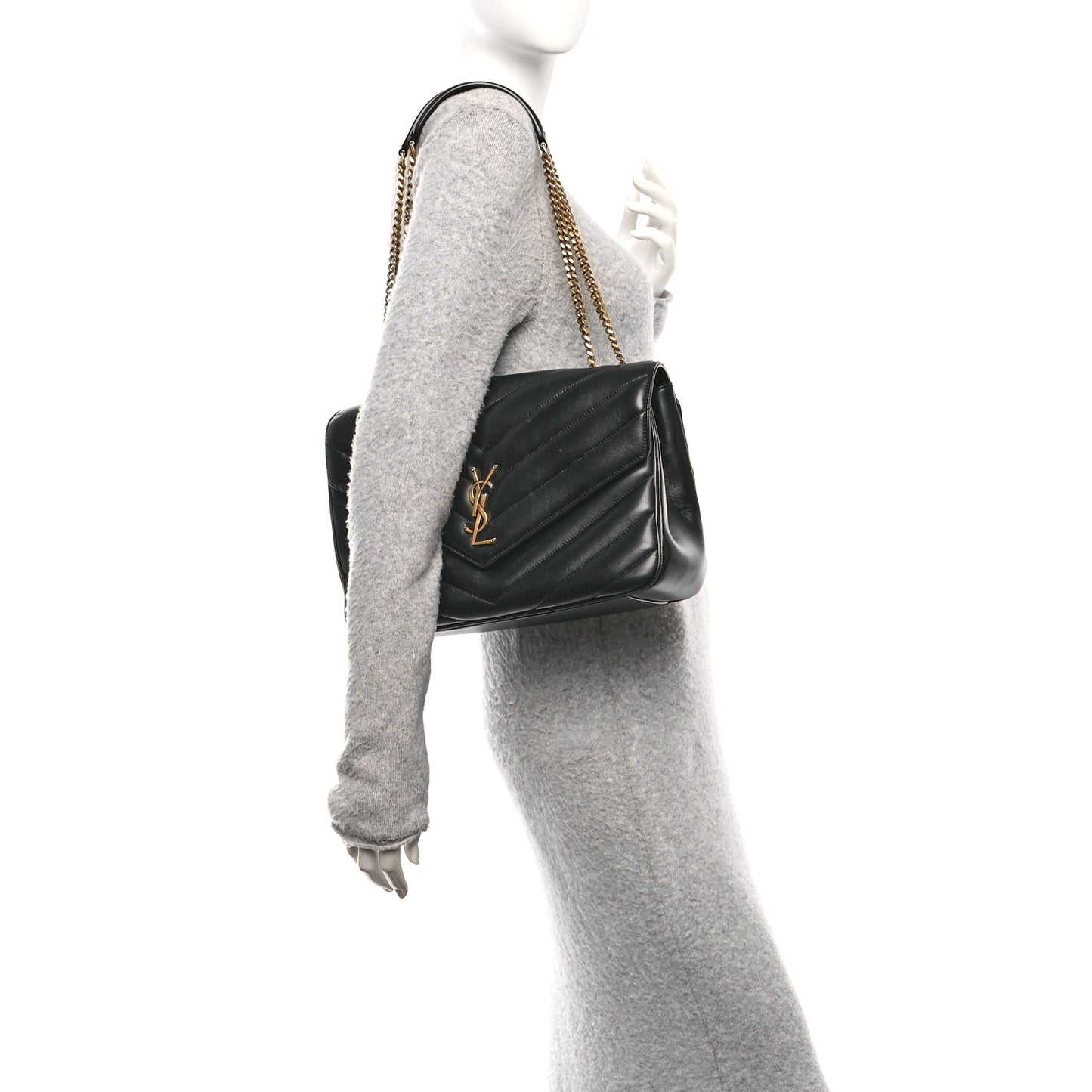 Lambskin Chevron Quilted Large Loulou Black