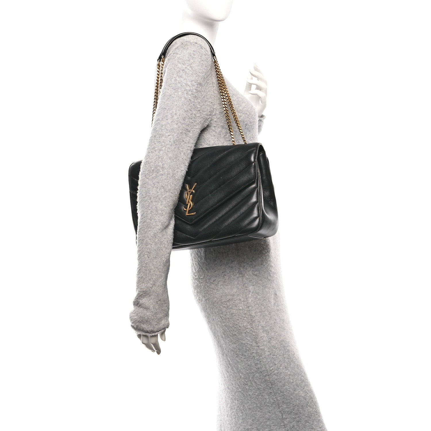 Saint Laurent Lambskin Chevron Quilted Large Loulou Black 2 of 11