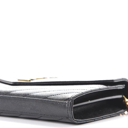 Saint Laurent Grain De Poudre Matelasse Chevron Monogram Chain Wallet Black 7 of 12