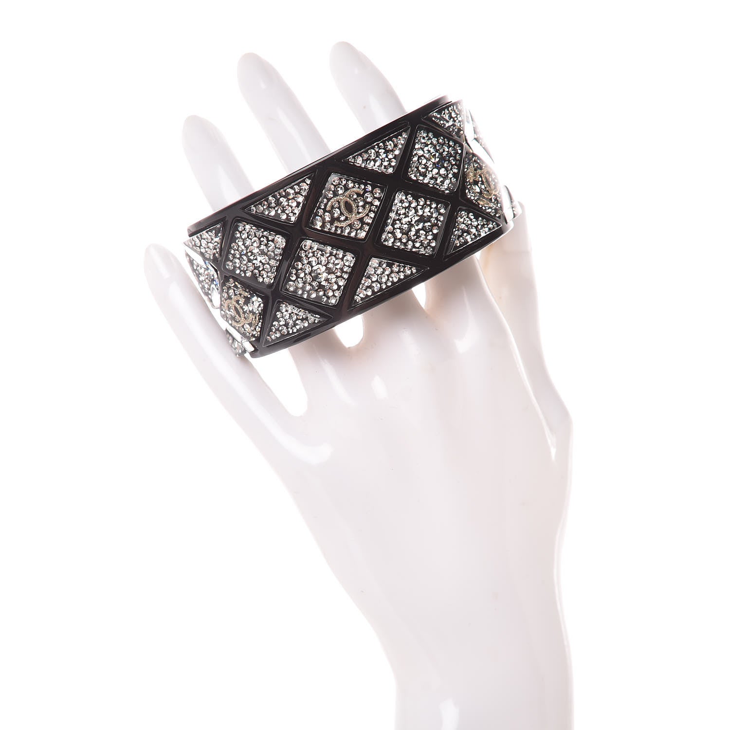 Chanel Resin Crystal CC Cuff Bracelet Black 2 of 6