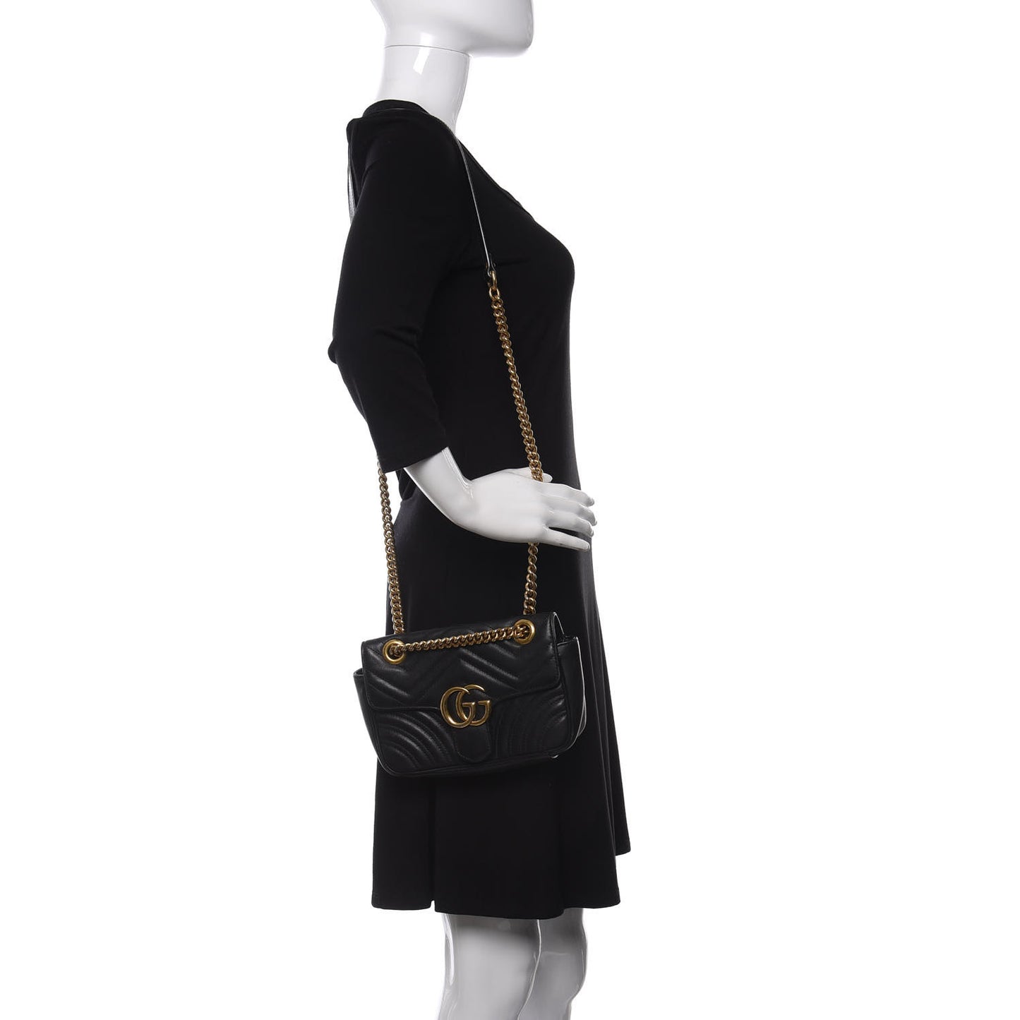Calfskin Matelasse Mini GG Marmont Shoulder Bag Black