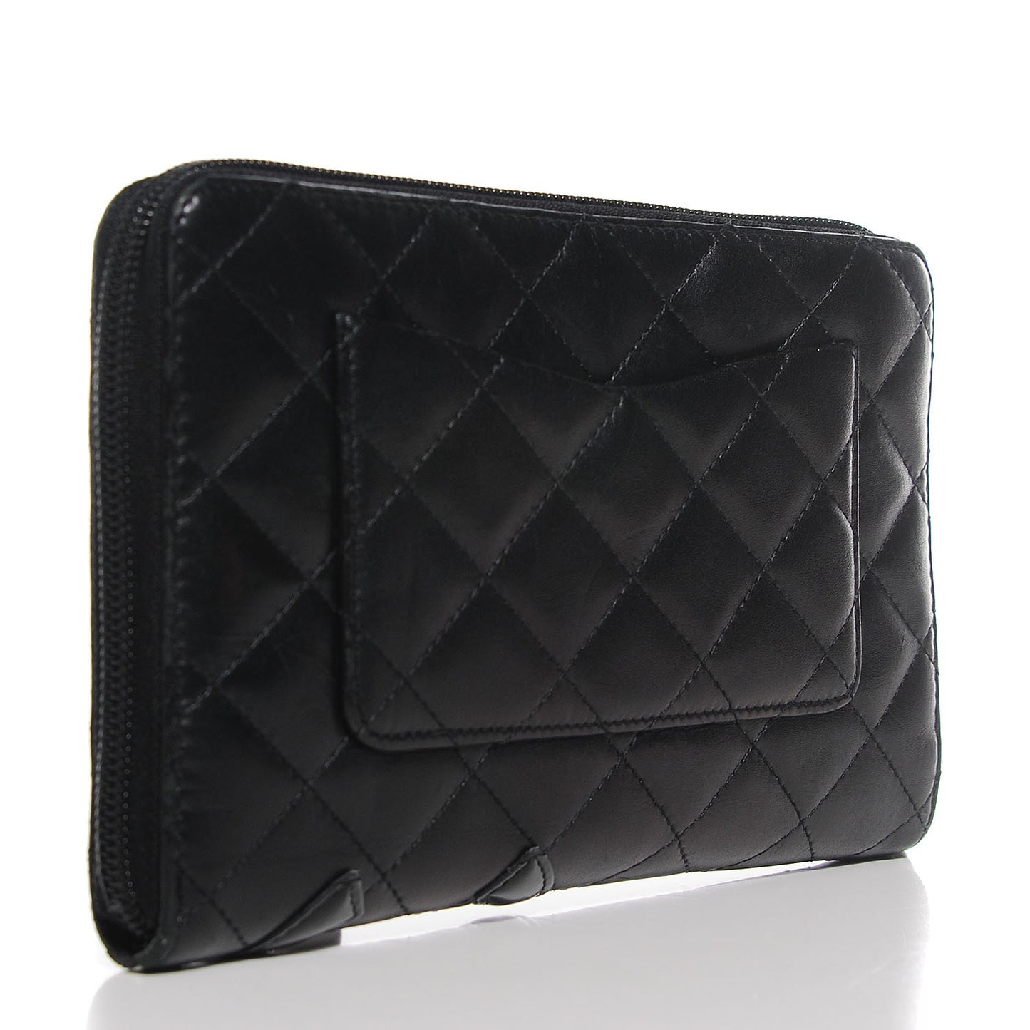 Calfskin Quilted Cambon Zip Around Organizer Wallet Black